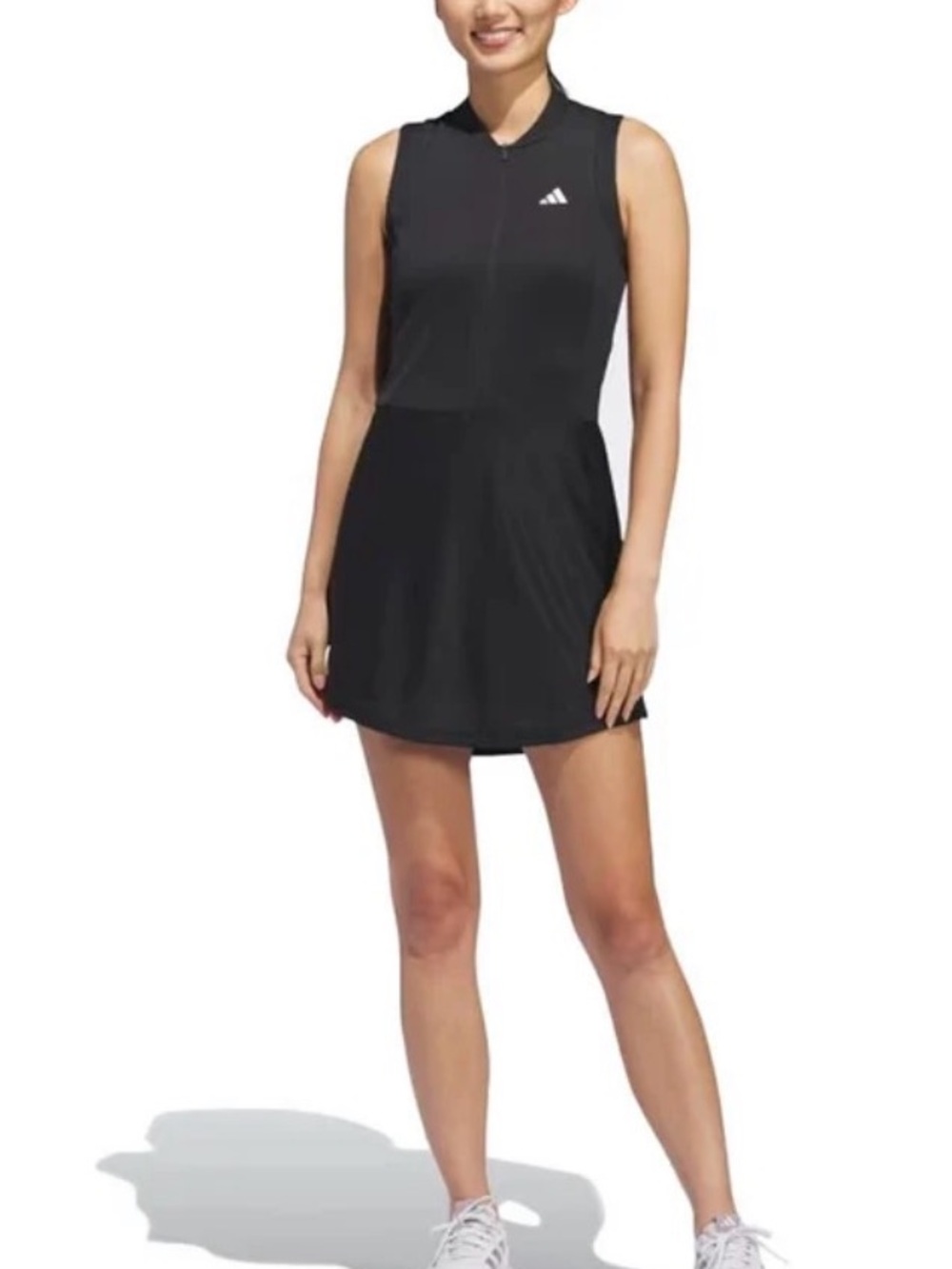 adidas Black Sleeveless Zip-Front Tennis Dress